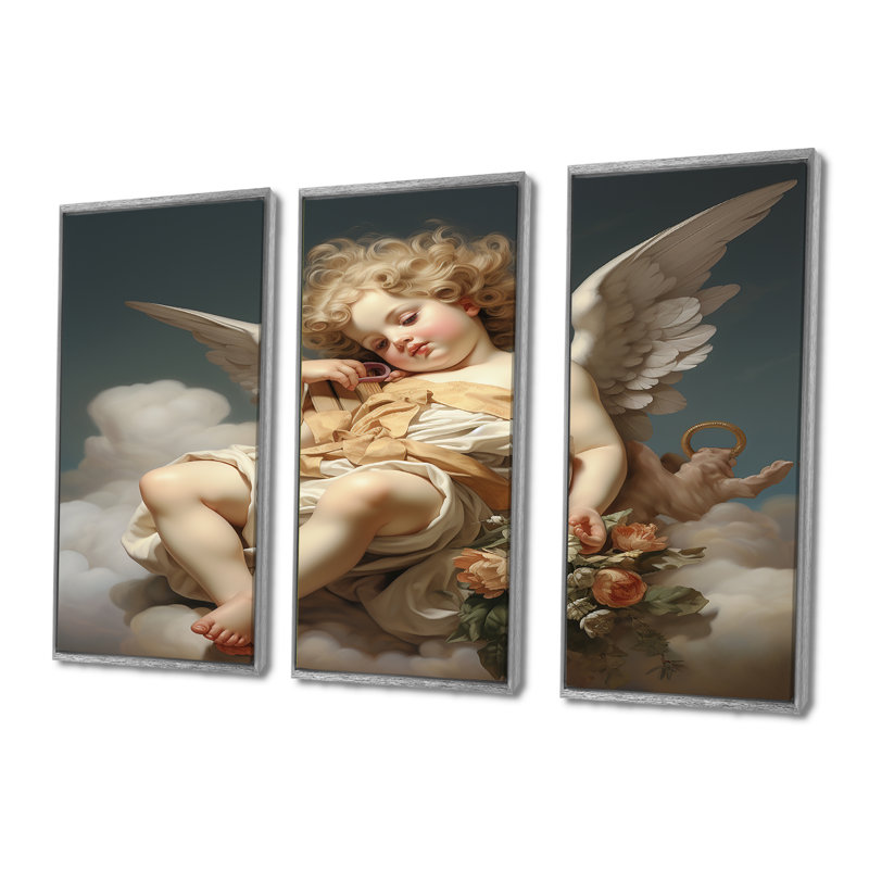 Eawood - Wings Angel Wall Art Set, Silver Floater Framed, 40" H x 60" W x 1" D