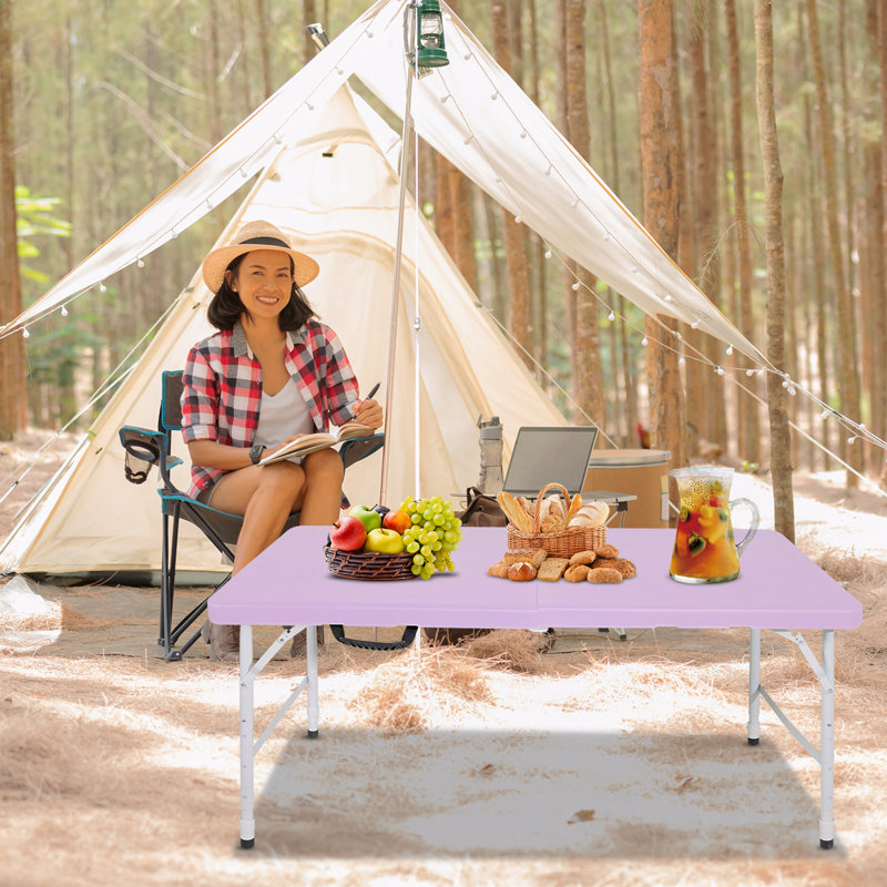 Table de patio pliante portative, utilisation intérieure et extérieure, poids maximum 135 kg, pour le camping, Mauve