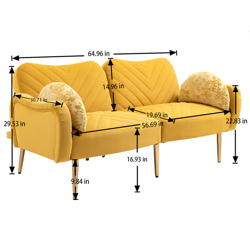Milvi 64.96'' Reception Sofa, Bright Yellow