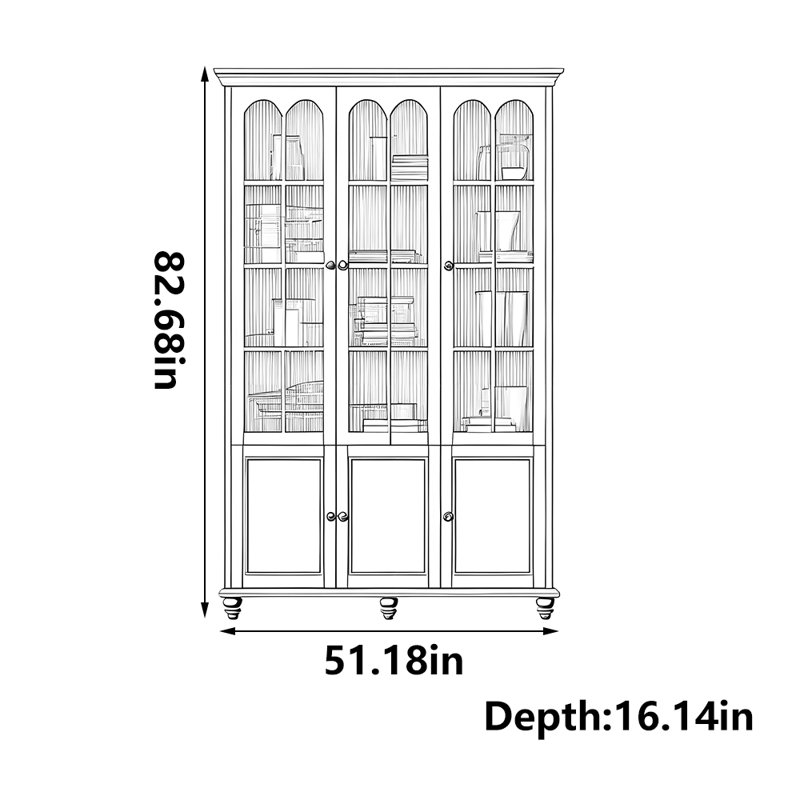 Bibliothèque de style américain, (6 tablettes) H 82,68 po x l 51,18 po x P 16,14 po