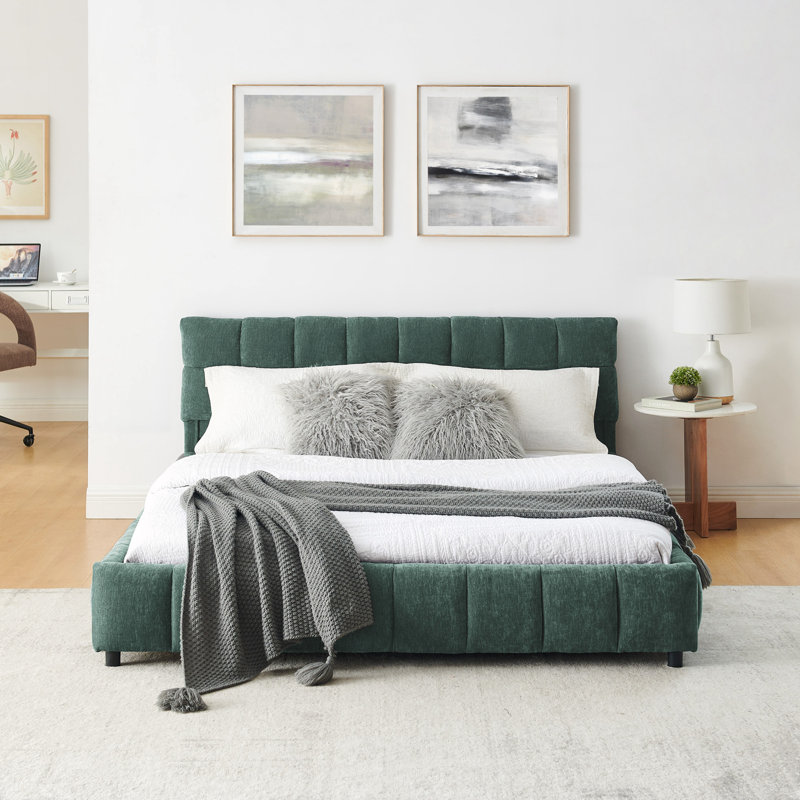 Queen Size Upholstered Bed, Green