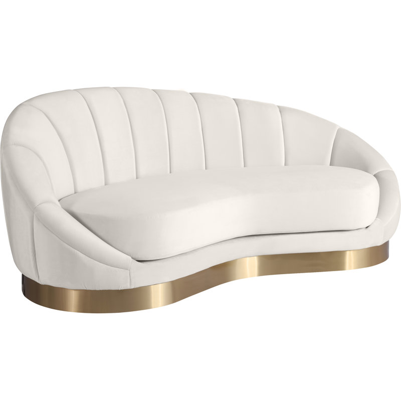 Saldana 79" Velvet Curved Loveseat, Cream Velvet