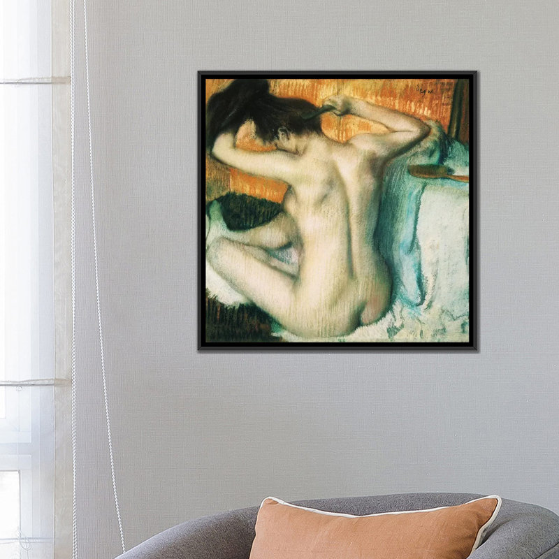 «Woman Combing Her Hair» par Edgar Degas, impression sur toile tendue, H 26 po x l 26 po x P 1,5 po, Toile avec cadre noir