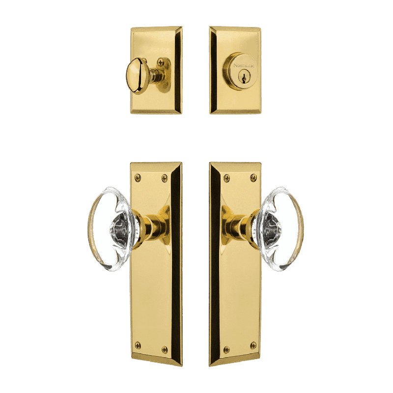 Nostalgic Warehouse New York Entry Set with Oval Clear Crystal Knob, Polished Brass, 2.75