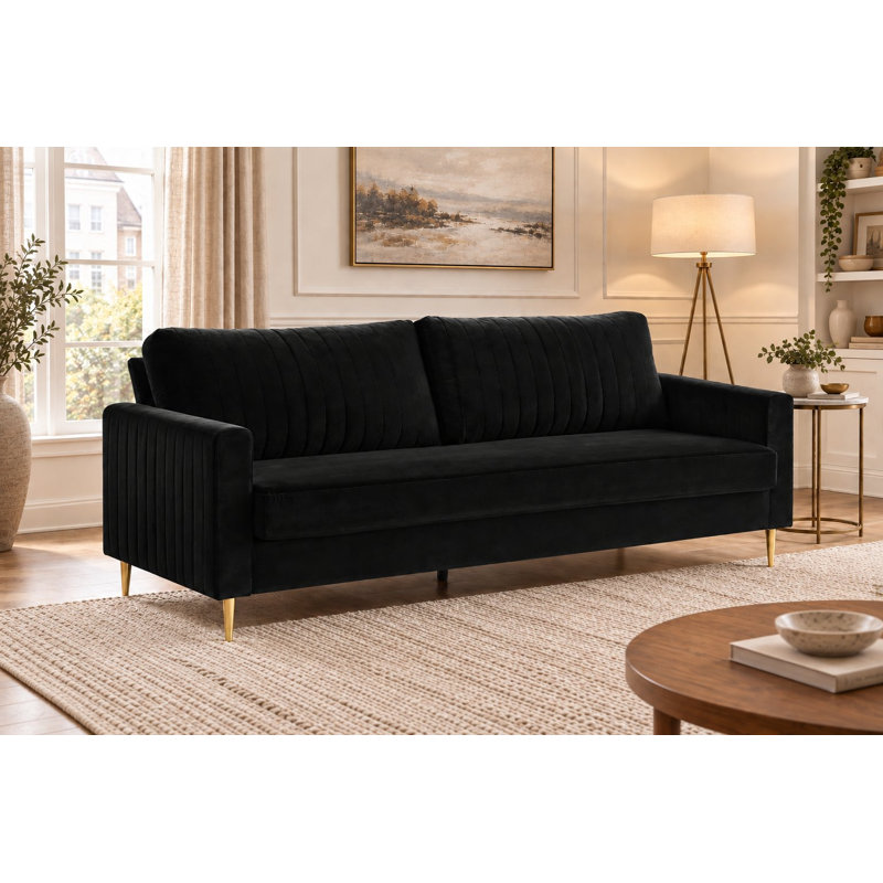 Malverne 3 Seater Velvet Sofa, Black