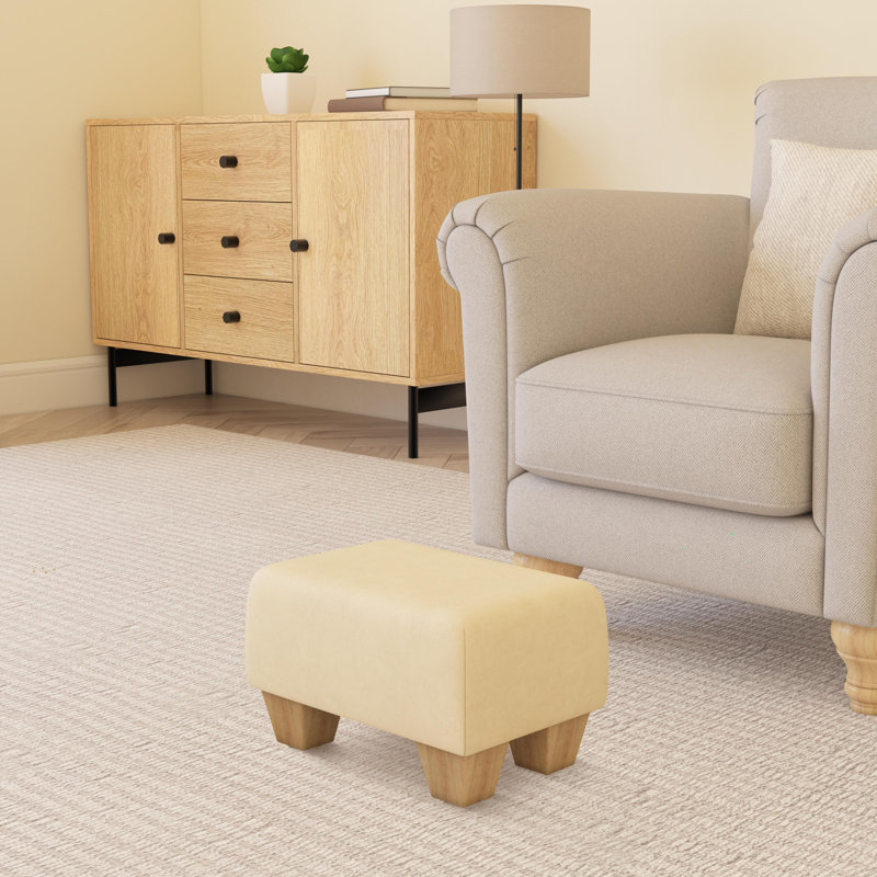 Manufactured Wood Accent Stool, Natural, Style Leather, Ivory Cream
