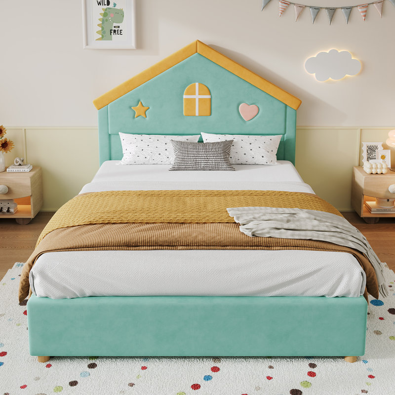 Drawers House Bed, 140x200 cm, Blue&Green