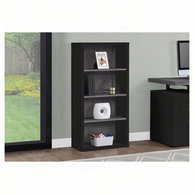 Bibliothèque, bibliothèque, étagère, 5 niveaux, h 48 po, bureau, chambre à coucher, stratifié noir et gris, contemporain, moderne