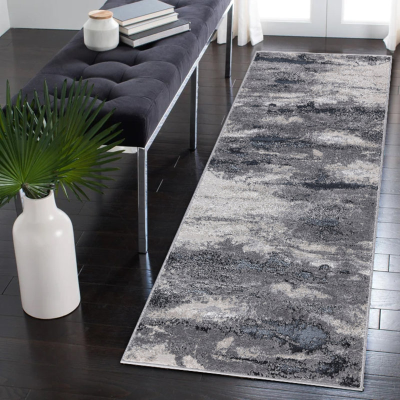Nevada Collection Abstract Black and Grey Rug, Runner 2' x 8'