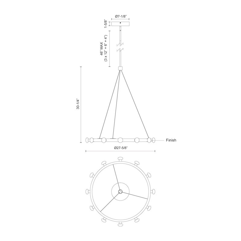 Rezz 12 - Light LED Chandelier, Black