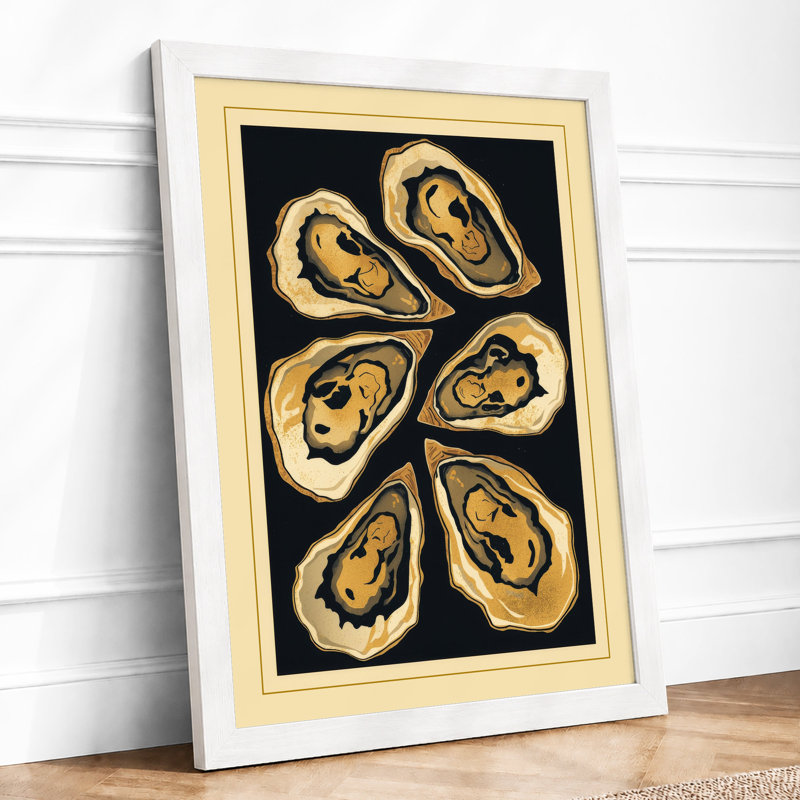 Six Oyster Shells Botanical - Framed Print, A2 - 59.4 x 42.0 cm, White