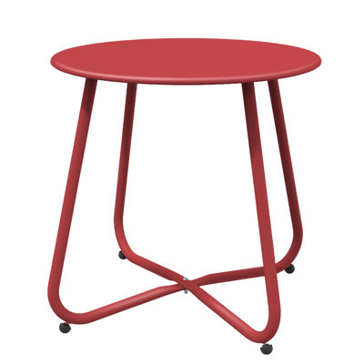 18 Inch Small Round Side Table, Metal Outdoor End Table with X‑Cross Leg Design, Adjustable Feet for Patio, Balcony, Living Room, Bedroom