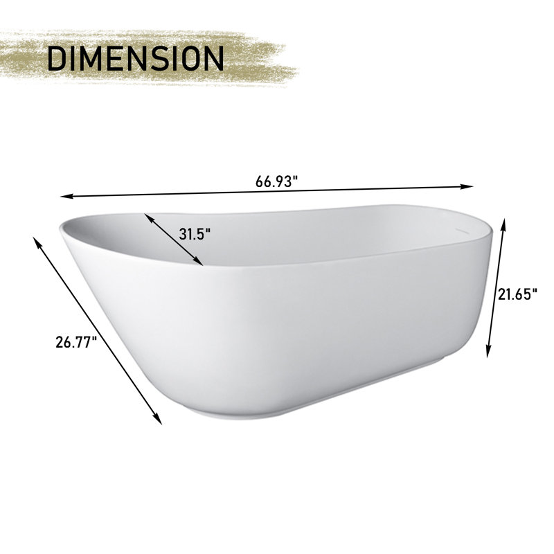 Crestone 67"x 32" Freestanding Soaking Solid Surface Resin Stone Bathtub with Black Bath Pollow