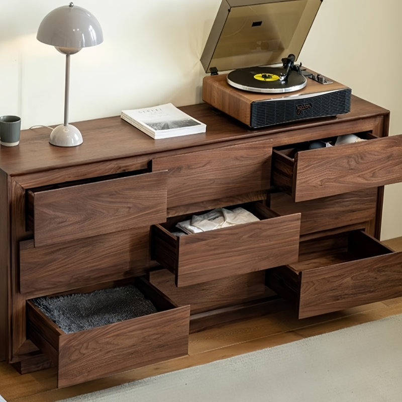 Black Walnut Storage Entry Cabinet Solid Wood 70.8 " W 9 - Drawer Dresser