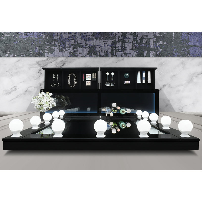 Black Vanity Set With Stool, Black