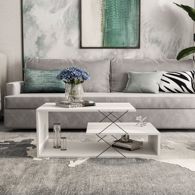 Cissell Floor Shelf Coffee Table with Storage, White