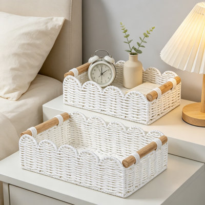 Panier de rangement pour papier hygiénique en corde tissée avec bord festonné, ensemble de 2 pour tablette de toilette, comptoir de salle de bain, tablette de salon