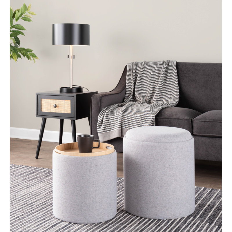 Repose-pieds rond avec rangement 15,5 po Alvena, gris