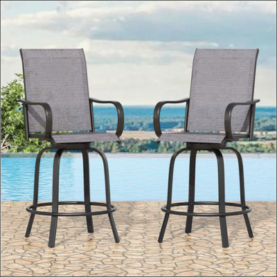 Patio Barstools Set Of 2, Swivel Outdoor Patio Bar Stools With PVC-coated polyester Fabric, Height Top Outdoor Chair 360° Swivel, All Weather Use, Ergonomic Comfort Bar Height Tall Stools For Outside