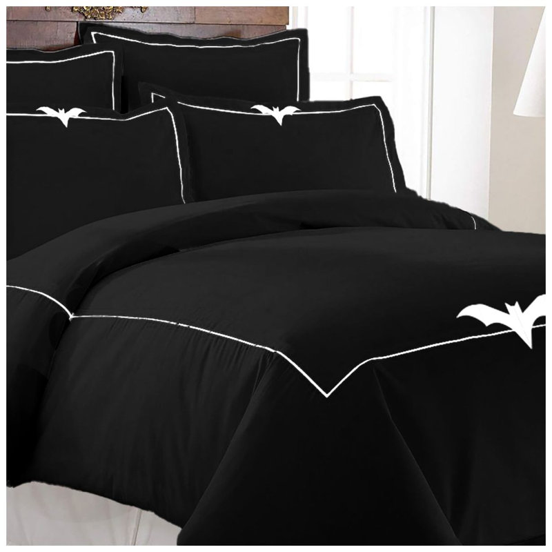 Bat Embroidered Duvet Cover Set Black, California KIng Duvet Cover