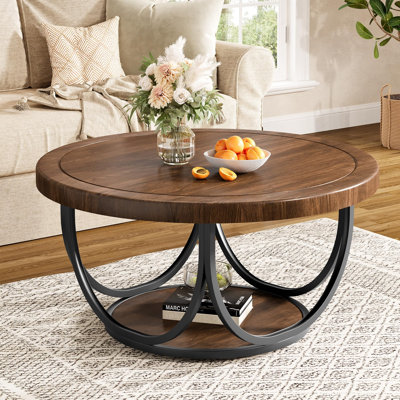 Table basse ronde, table d'appoint circulaire en bois (brun et noir)