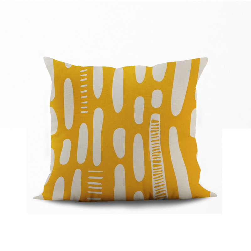 Jeté carré en polyester intérieur / extérieur, L 15 po x H 15 po, Jaune / Bleu Marine