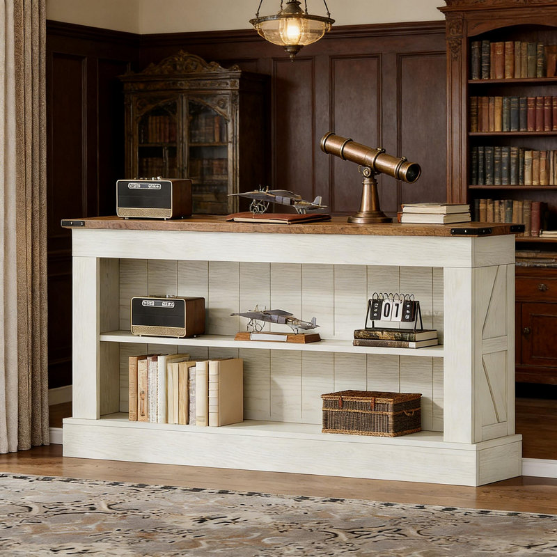 Table de canapé rétro, console spacieuse, organisateur de hall d'entrée double couche, meuble télé, White