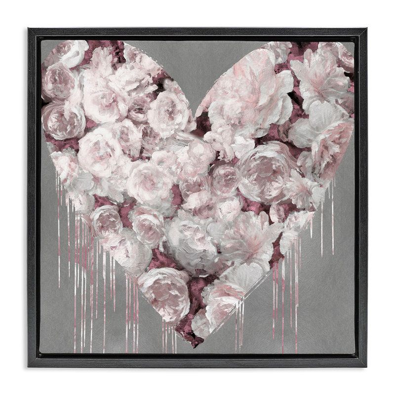 «Pink Rose Heart» par Lindsay Rodgers, H 25 po x l 25 po, Cadre flottant noir de jais