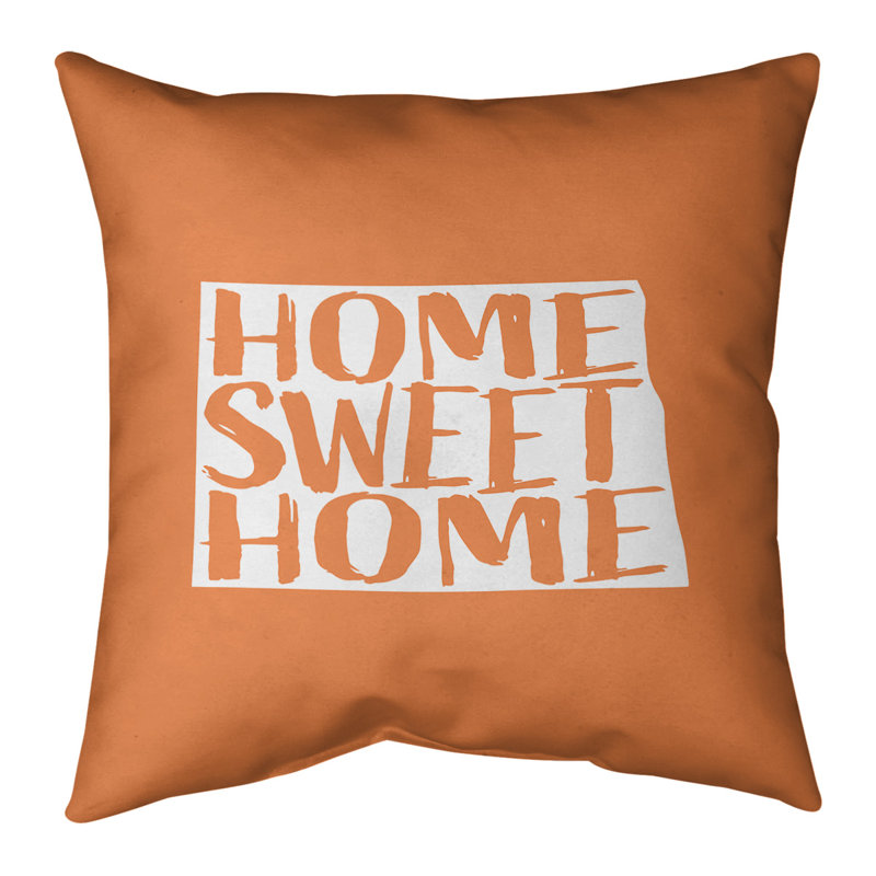 Coussin intérieur / extérieur Home Sweet, 20 po X 20 po, North Dakota, Orange