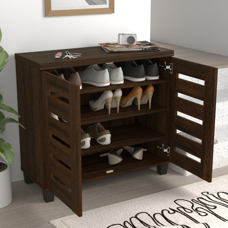 Millan 12 Pair Shoe Storage Cabinet, Dusty Walnut