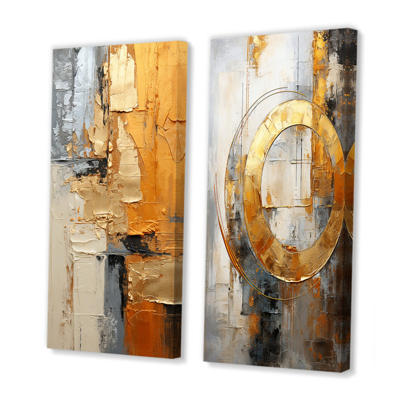 «Gold Grey Gleaming Geometrie», 2 pièces, Toile tendue, H 20 po x l 24 po