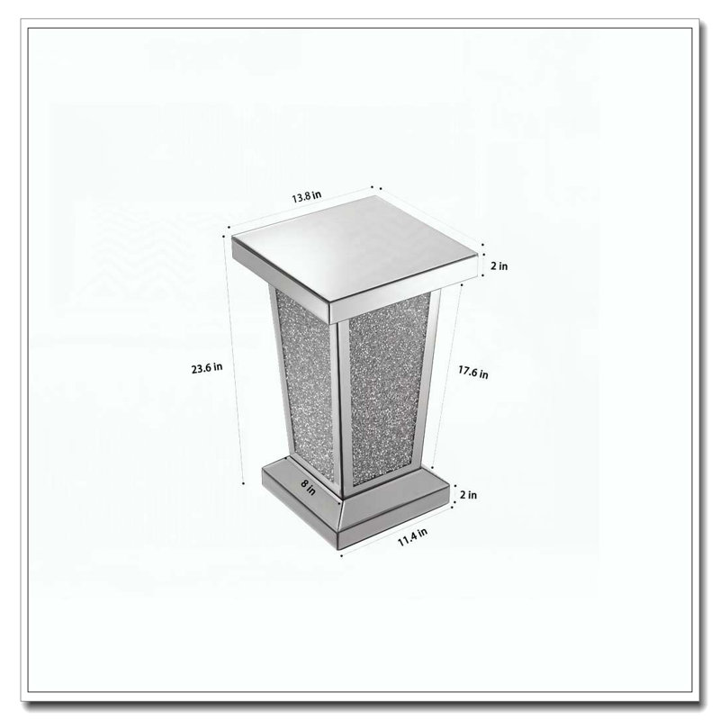 Table de bout en miroir argentée avec incrustation de cristal