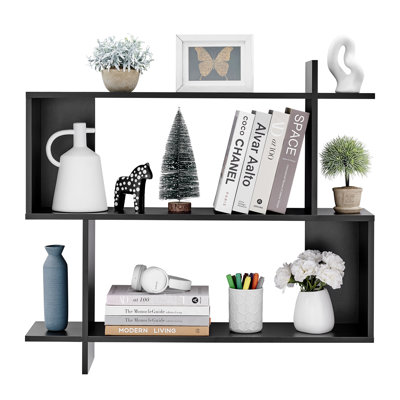 Batravil Floating Geometric Kilter Three-Level Square Accent Shelf