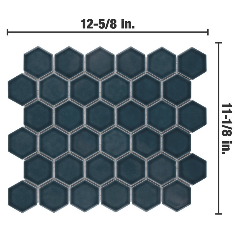 Tribeca 2" Hex Glossy 11-1/8 " x 12-5/8 " Porcelain Mosaic Floor & Wall Tile, Glacier Blue