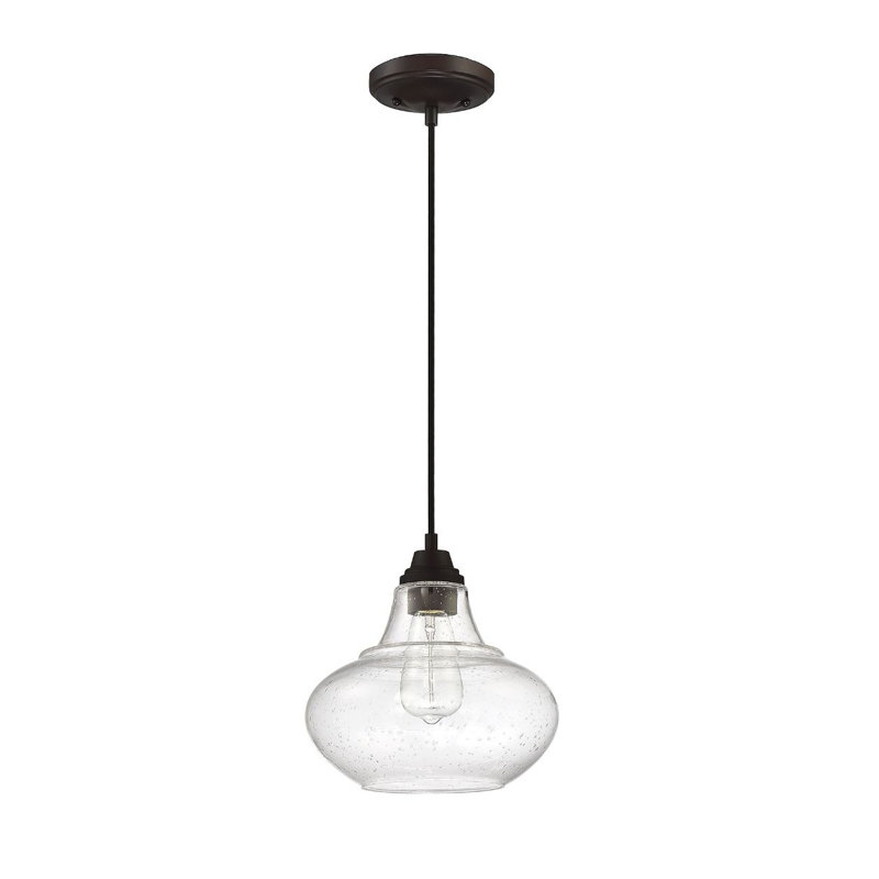 Mini-luminaire suspendu 1 lumière Meridian en bronze huilé, Bronze