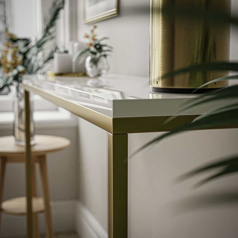 Burmaster Console Table, 80cm H x 80cm W x 30cm D, White, Matt gold
