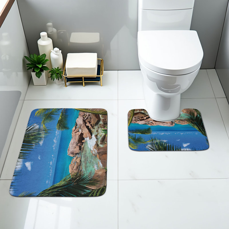  Ensemble de 2 tapis turquoise pour salle de bain