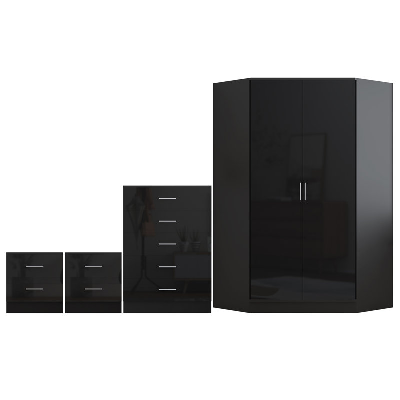 Eva Piece Bedroom Set, Black Gloss / Black Oak