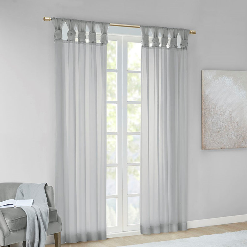 Twist Tab Voile Sheer Window Pair, 50" W x 95" L, Light Gray