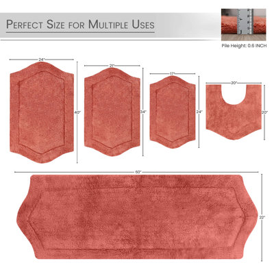 Morissette 100% Cotton Bath Mats, Quick Dry, Machine Washable, Absorbent - 5 Piece Set