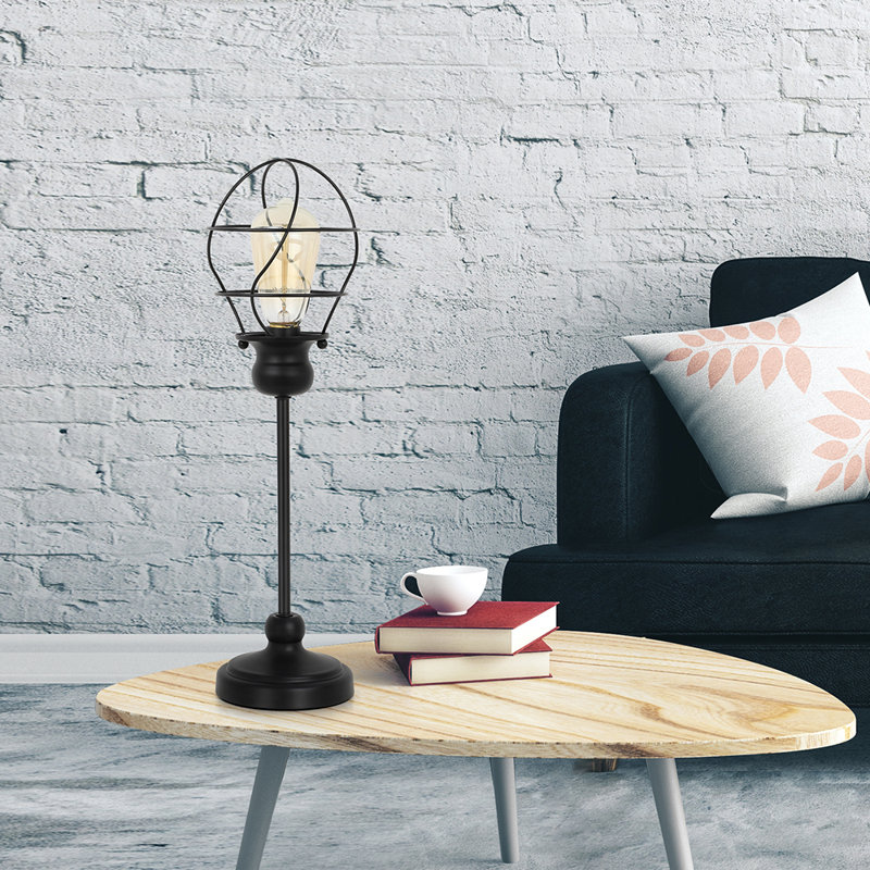 Lampe de table de style industriel avec cadre en métal Edison et abat-jour cylindrique en fer noir