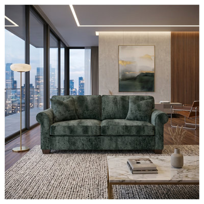 Irlanda 92" Rolled Arm Sofa in Sage Green Velvet – American Traditional Style with Medium-Soft Seat