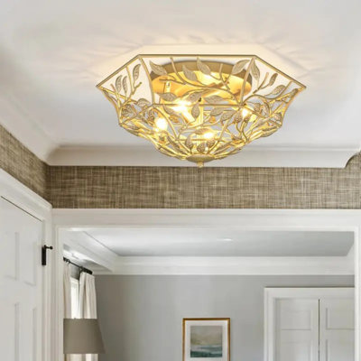 Plafonnier encastré en métal 1pc pour salle à manger, Plafonnier encastré en feuille d'or D 20 "pour chambre à coucher, lustre moderne de style campagnard pour salon, îlot de cuisine, vestibule, entrée