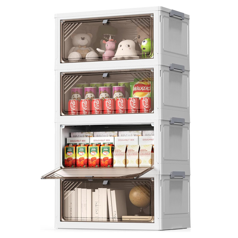 4 Tier Plastic Storage Bins With Drawers - Foldable Stackable Storage Bins With Lids - Closet Craft Organizers And Storage - 24QT Plastic Drawer Storage For Bedroom Study Toy Room Office