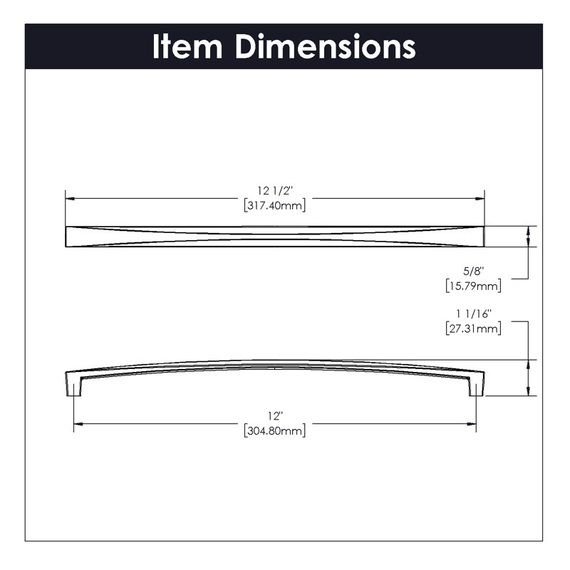 Crest Collection Handle Pull - 12" Center to Center Cabinet Pull Satin Nickel - Mid-century Modern Hardware for Drawers & Cabinets   