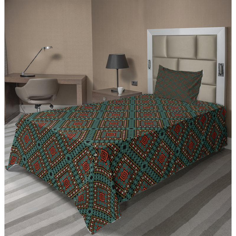 Microfiber Sheet Set, Twin XL Sheet Set with 1 Pillowcase, Coral/Teal/Black Chevron