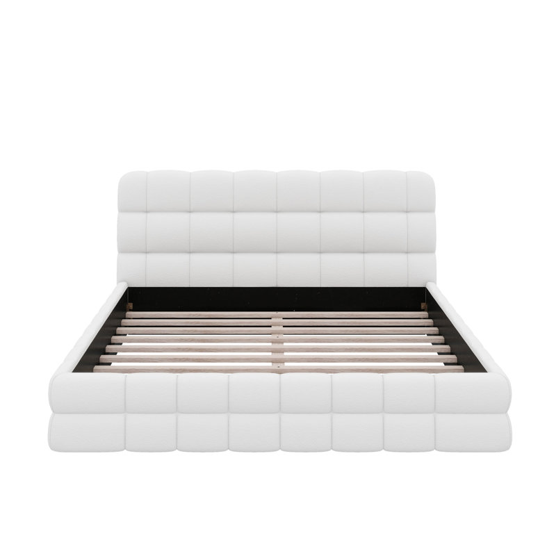 Queen Size Upholstered Platform Bed, White