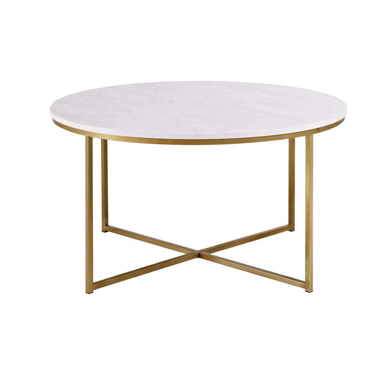 Levinson Cross Legs Coffee Table, White Marble, Gold