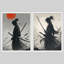 Samurai Warrior, ensemble de 2 reproductions d'art encadrées encadrées à l'encre japonaise-119347117-119347121