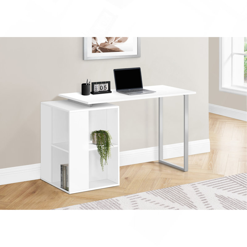 Bureau d'ordinateur, bureau à domicile, à gauche, à droite, tablettes de rangement, L 55 po, bureau, ordinateur portable, stratifié, métal gris, contemporain